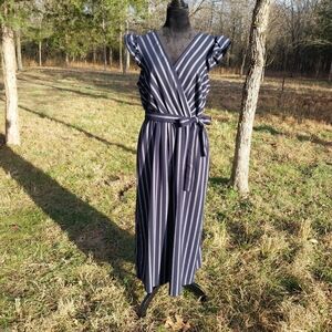 June & Hudson Blue and White Striped Jumpsuit